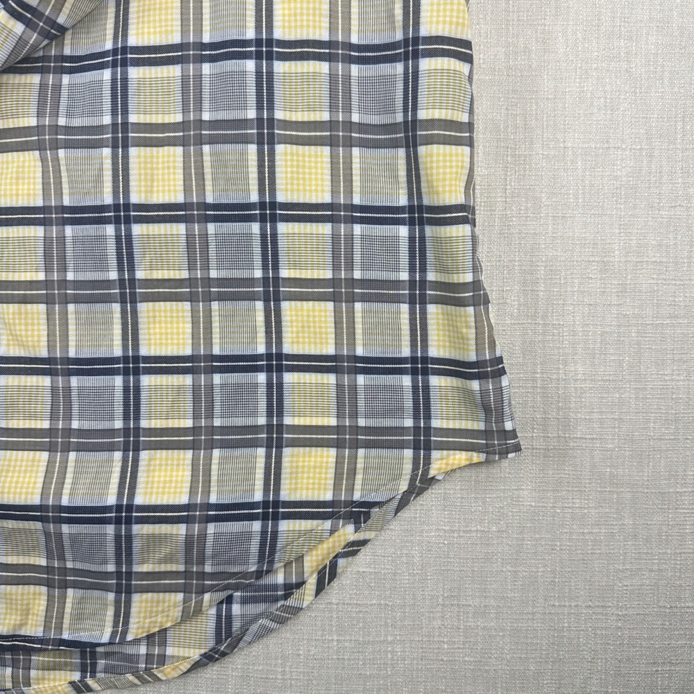 Thomas Dean Button Down Mens Large Yellow Grey Plaid Pima Cotton Long Sleeve - Picture 8 of 13